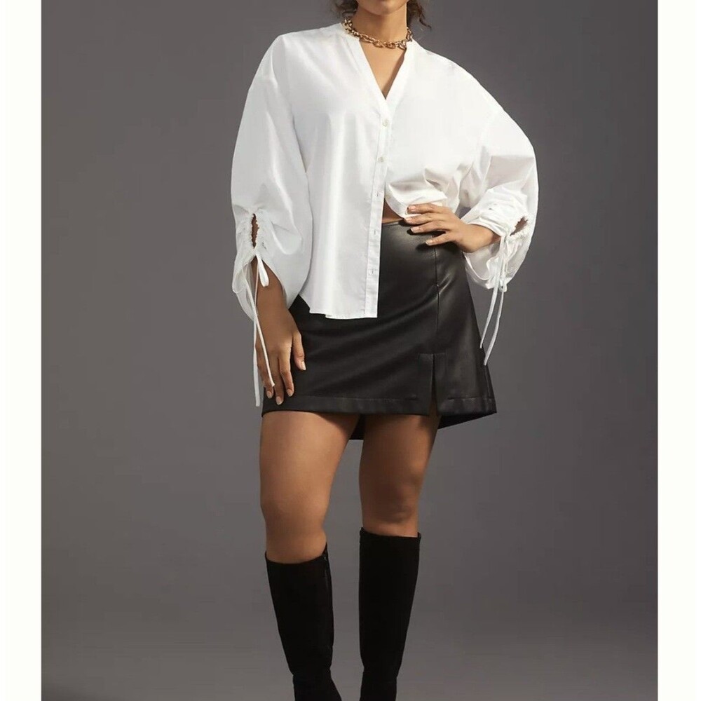 Pilcro Drawstring Sleeve Poplin Button Up Top XL White Shirt Preppy Western
